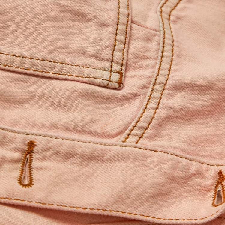 Pre Owned Ganni Pink Washed Kress Soft Denim Mini Shirt Dress M