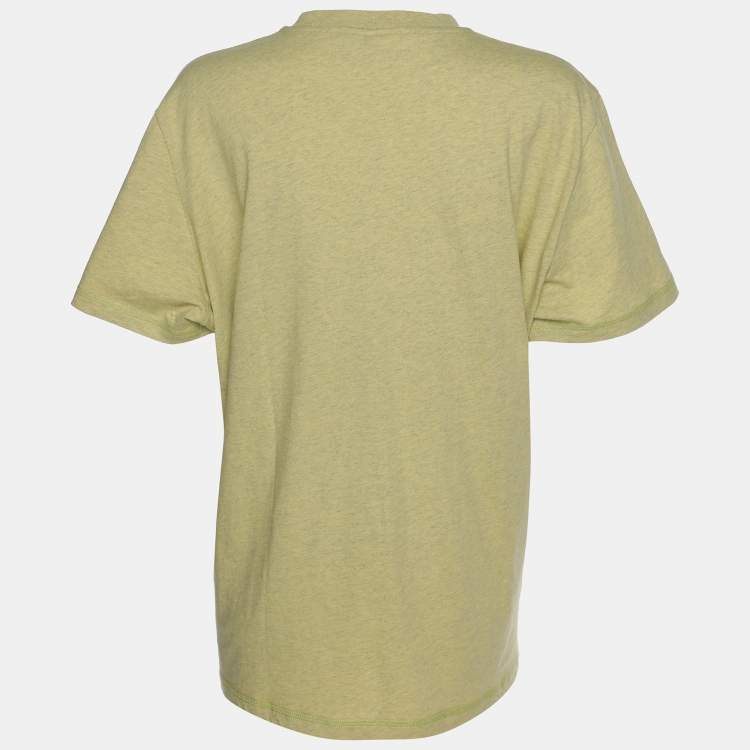 Pre Owned Ganni Leek Yellow Logo Print T-Shirt L