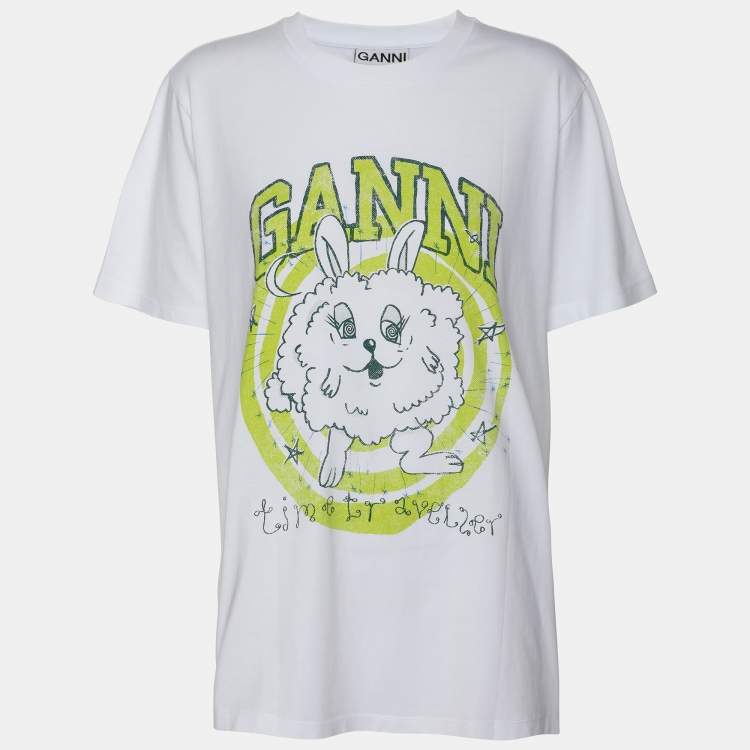 Ganni White Fun Bunny Print T-Shirt L Ganni | TLC