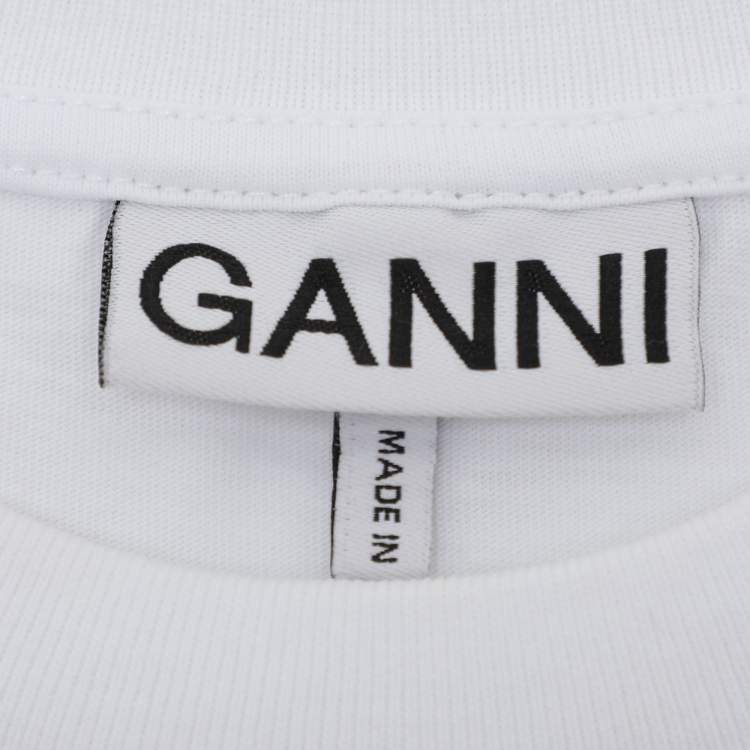 Pre Owned Ganni White Fun Bunny Print T-Shirt L