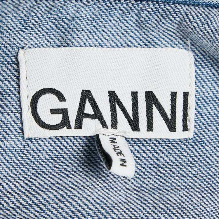 Pre Owned Ganni Blue Denim Ruffled Platter Collar Shirt XL