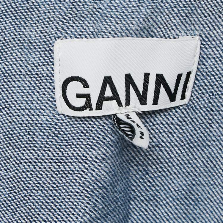 Pre Owned Ganni Blue Denim Ruffled Platter Collar Shirt XL