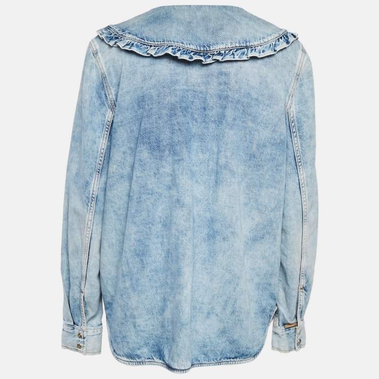 Pre Owned Ganni Blue Denim Ruffled Platter Collar Shirt XL