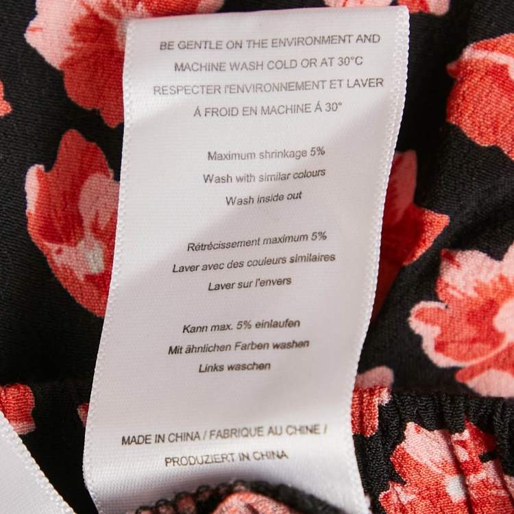Pre Owned Ganni Black/Red Floral Print Lindale Crepe Tiered Short Skirt L