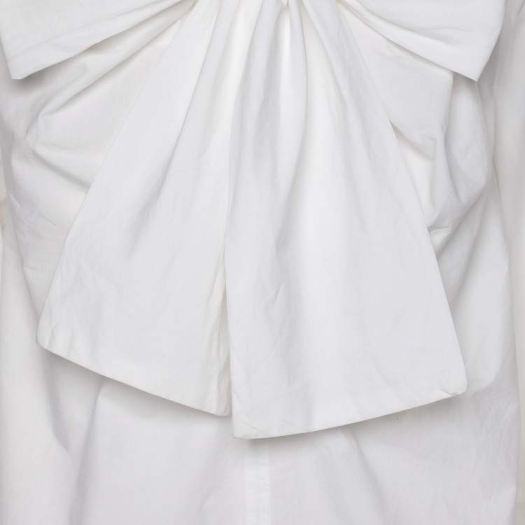 Pre Owned Ganni White Cotton Cropped Sleeve Bow Top XS