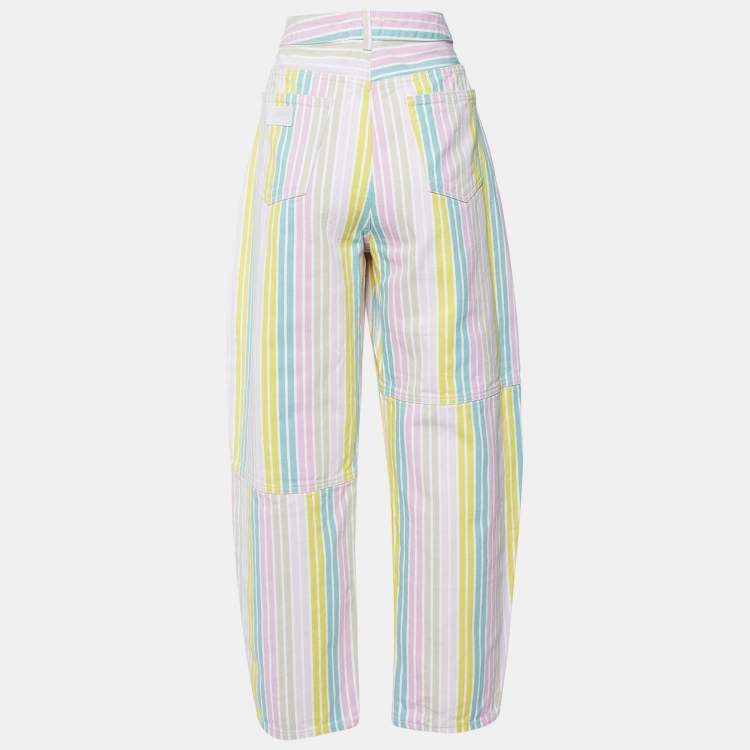 Pre Owned Ganni Multicolor Striped Denim Stary Tapered Jeans L/Waist 32"