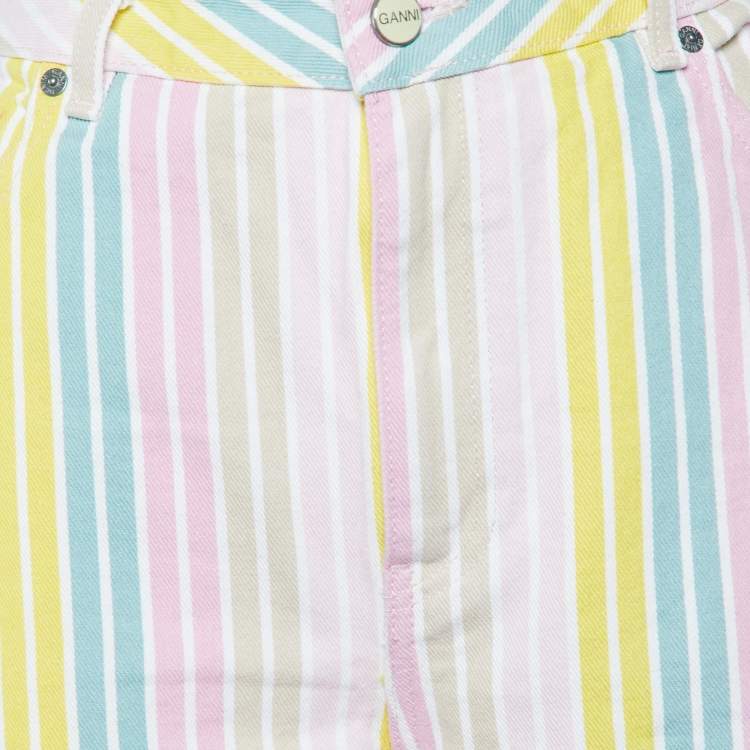 Pre Owned Ganni Multicolor Striped Denim Stary Tapered Jeans L/Waist 32"