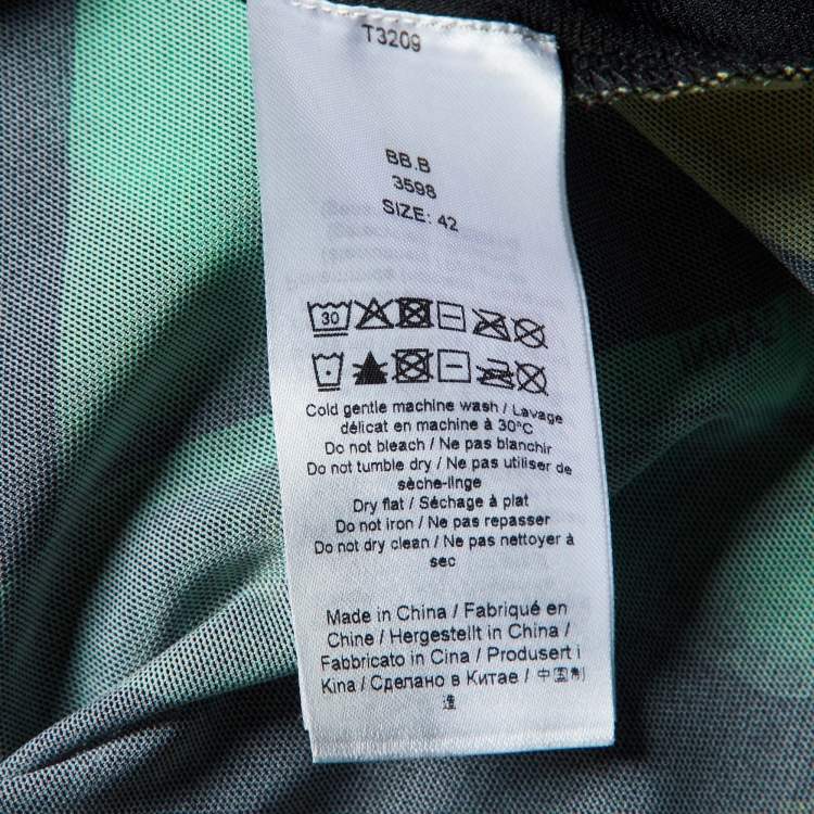 Pre Owned Ganni Green Banana Print Mesh Turtle Neck Top L