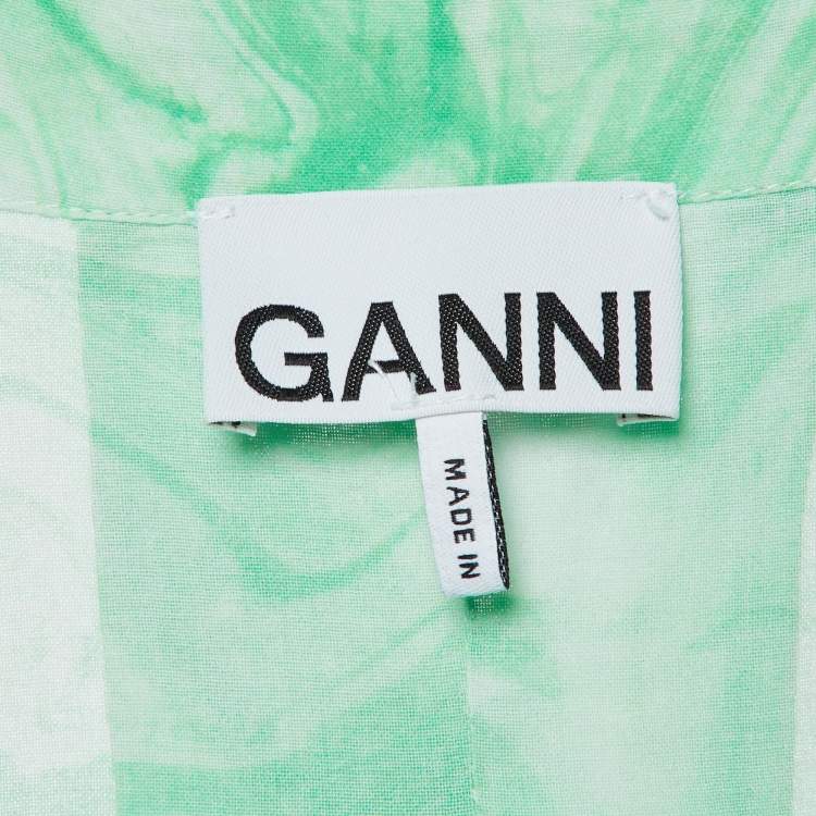 Pre Owned Ganni Green Marble Print Cotton Tunic Dress S/M