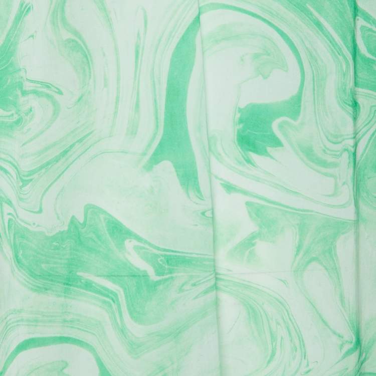 Pre Owned Ganni Green Marble Print Cotton Tunic Dress S/M