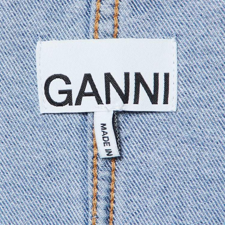Pre Owned Ganni Blue Future Denim Button Front Maxi Dress L