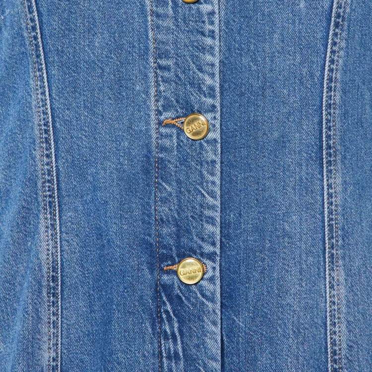Pre Owned Ganni Blue Future Denim Button Front Maxi Dress L