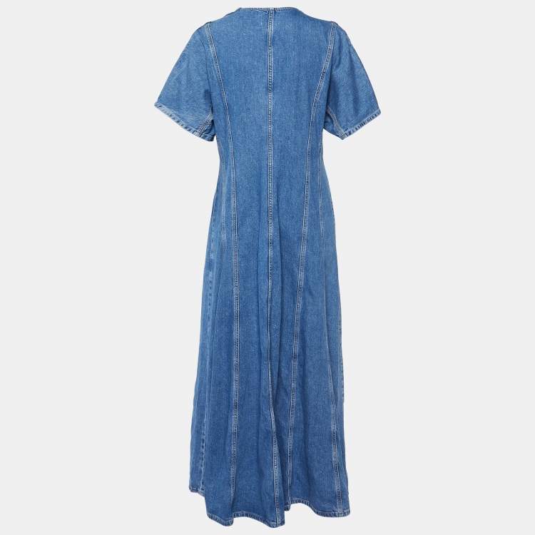 Pre Owned Ganni Blue Future Denim Button Front Maxi Dress L