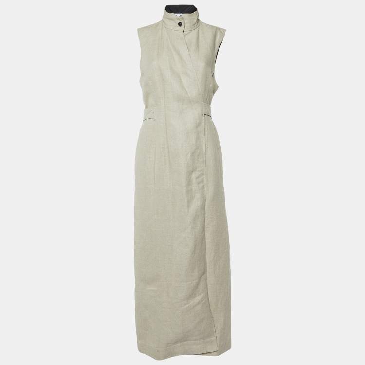 Pre Owned Ganni Beige Linen Long Wrap Around Dress L