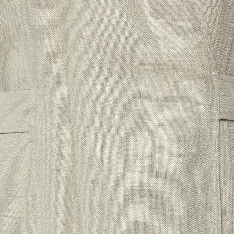Pre Owned Ganni Beige Linen Long Wrap Around Dress L