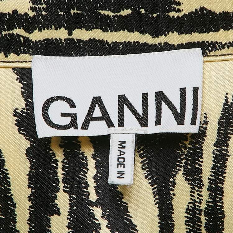 Pre Owned Ganni Yellow Animal Print Satin Oversized Shirt M