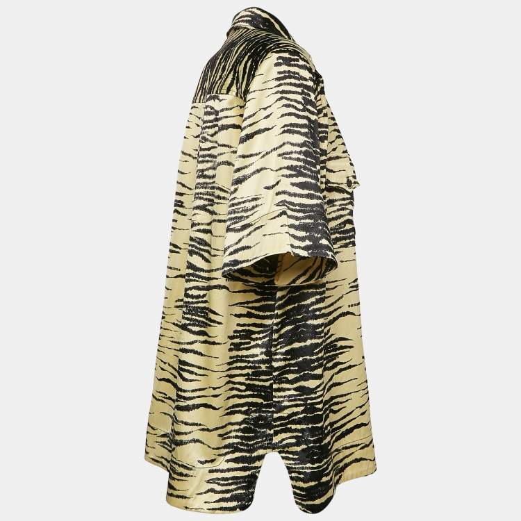 Pre Owned Ganni Yellow Animal Print Satin Oversized Shirt M