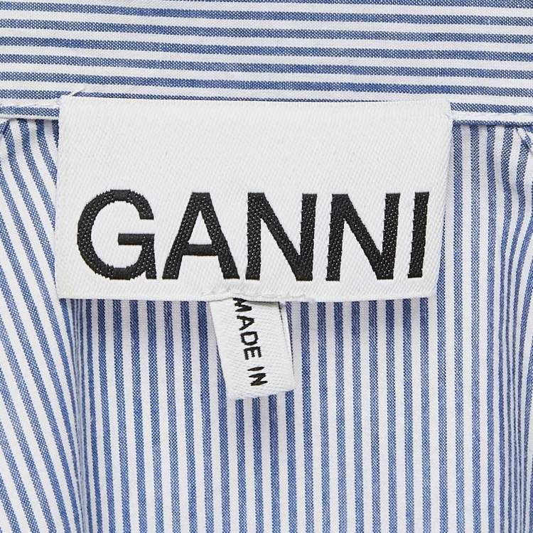 Pre Owned Ganni Blue Striped Cotton Oversized Shirt S 