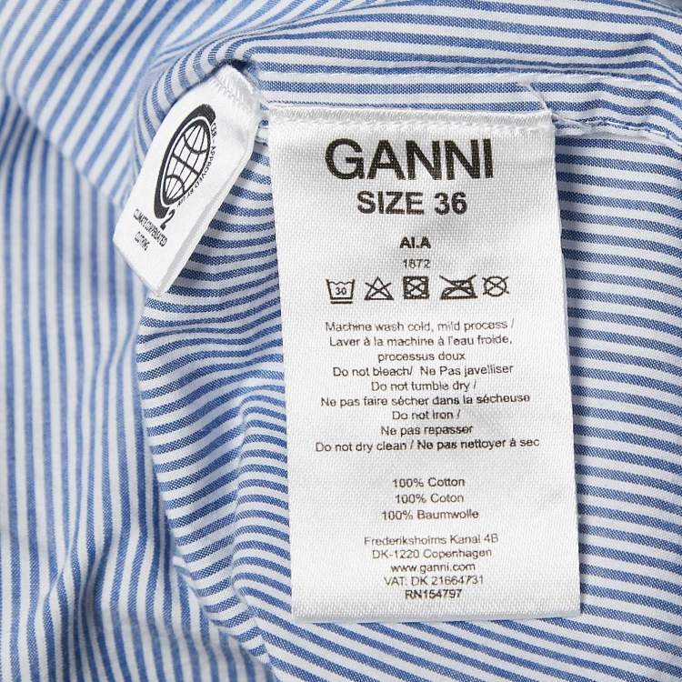 Pre Owned Ganni Blue Striped Cotton Oversized Shirt S 