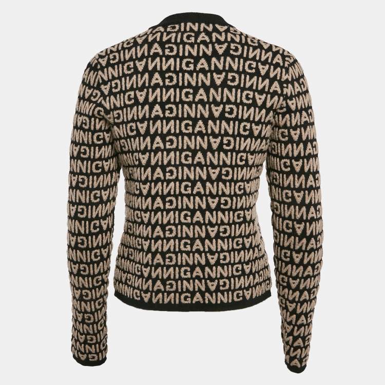 Pre Owned Ganni Black/Beige Monogram Pattern Wool Blend Sweater M
