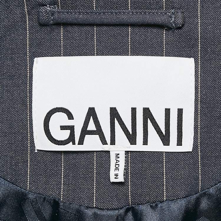 Pre Owned Ganni Blue Pinstripe Gabardine Double Breasted Blazer S