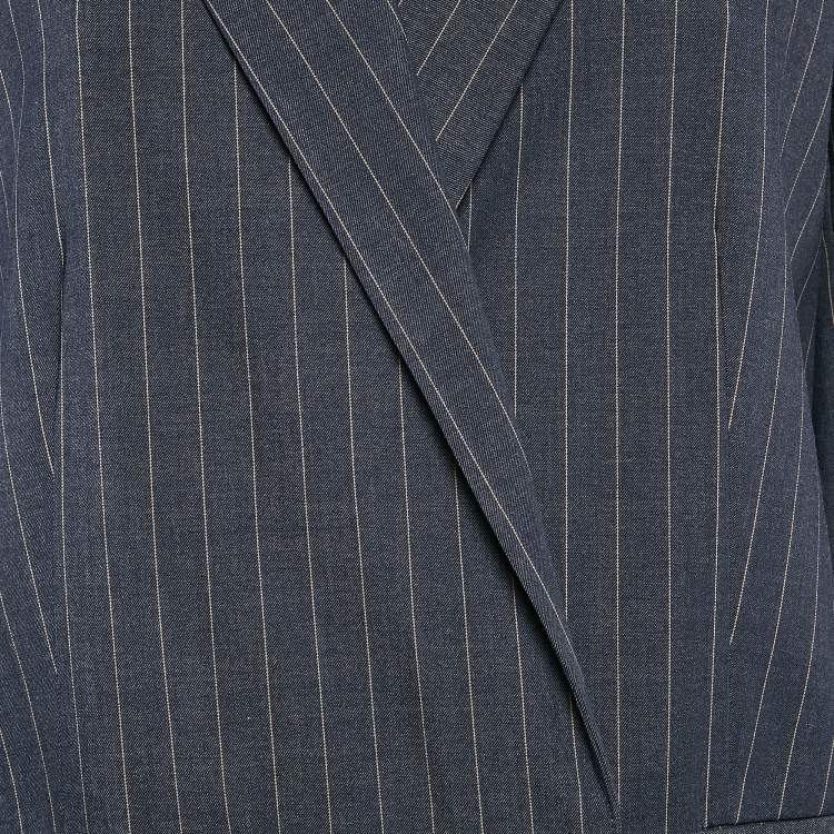 Pre Owned Ganni Blue Pinstripe Gabardine Double Breasted Blazer S