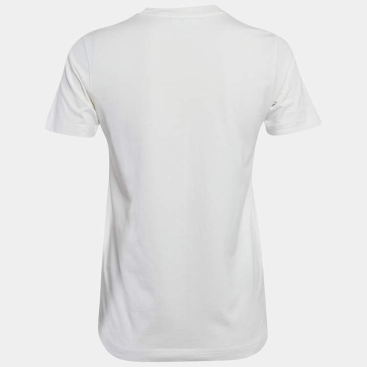 Pre Owned Ganni White Printed Cotton Crew Neck T-Shirt XS