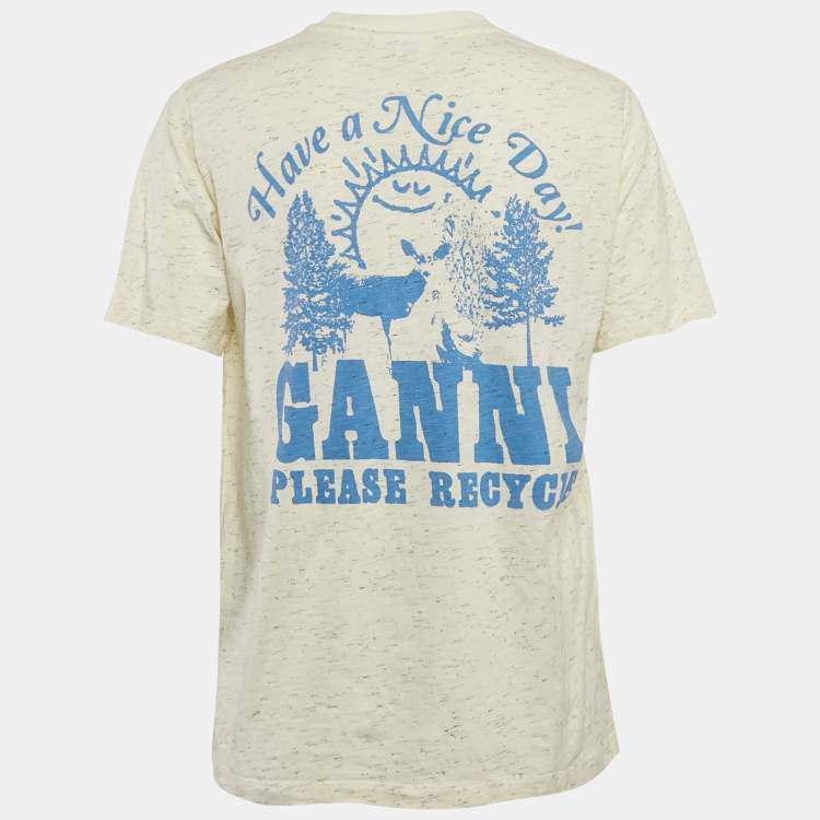 Pre Owned Ganni Cream Have a Nice Day Print Jersey T-Shirt XS
