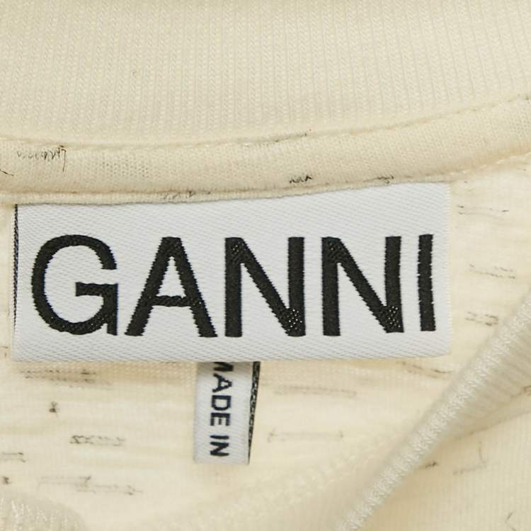 Pre Owned Ganni Cream Have a Nice Day Print Jersey T-Shirt XS