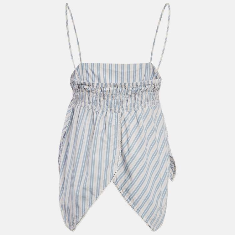 Pre Owned Ganni Blue Stripe Cotton Sleeveless Asymmetric Top S