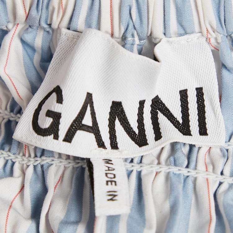 Pre Owned Ganni Blue Stripe Cotton Sleeveless Asymmetric Top S