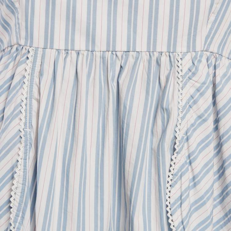 Pre Owned Ganni Blue Stripe Cotton Sleeveless Asymmetric Top S