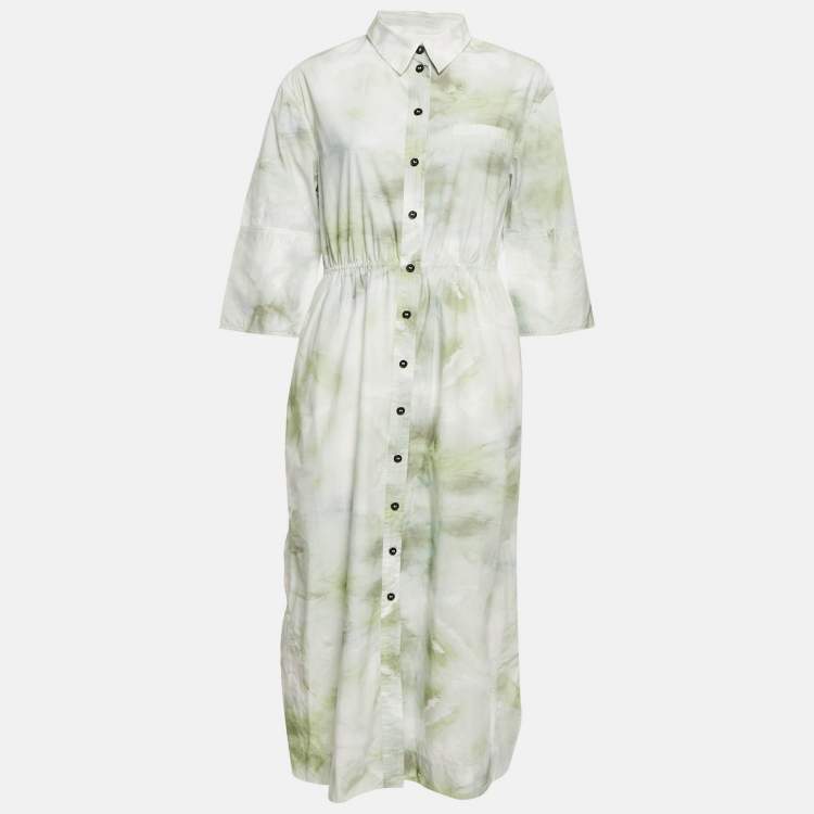 Pre Owned Ganni Green Tie-Dye Print Button Front Long Shirt Dress M