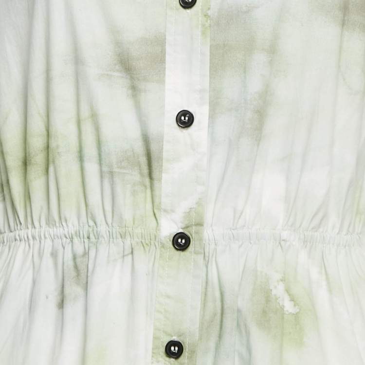 Pre Owned Ganni Green Tie-Dye Print Button Front Long Shirt Dress M