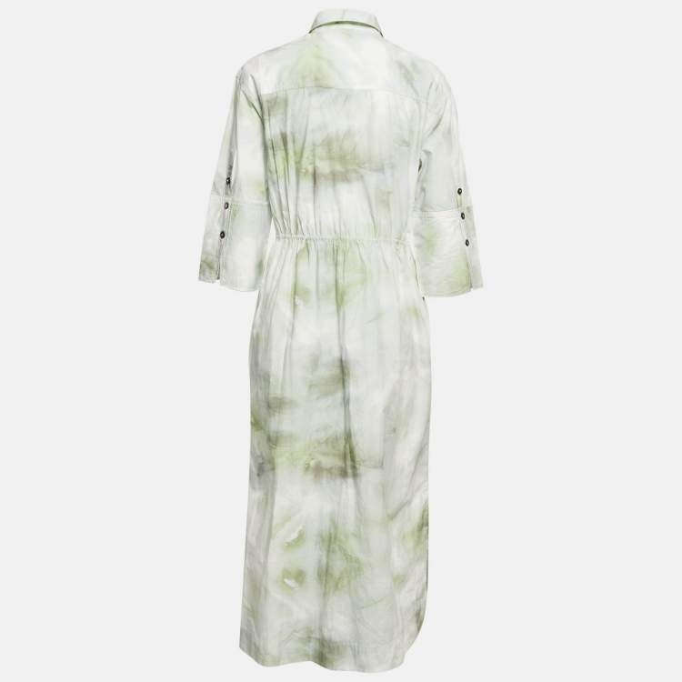 Pre Owned Ganni Green Tie-Dye Print Button Front Long Shirt Dress M