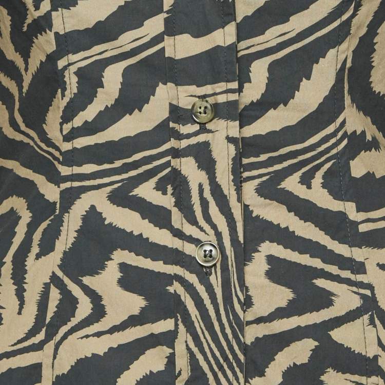 Pre Owned Ganni Brown Zebra Print Cotton Puff-Sleeve  Mini Shirt Dress XS