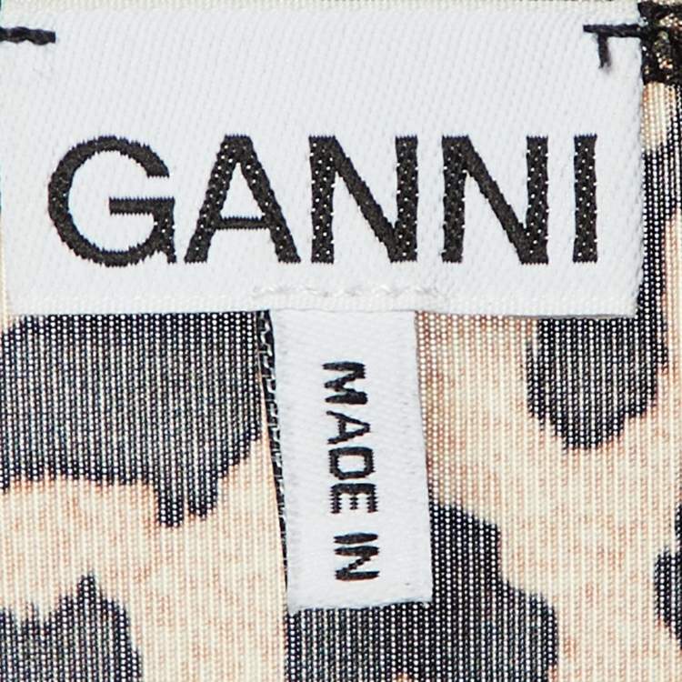 Pre Owned Ganni Brown Animal Printed Jersey Bodysuit S