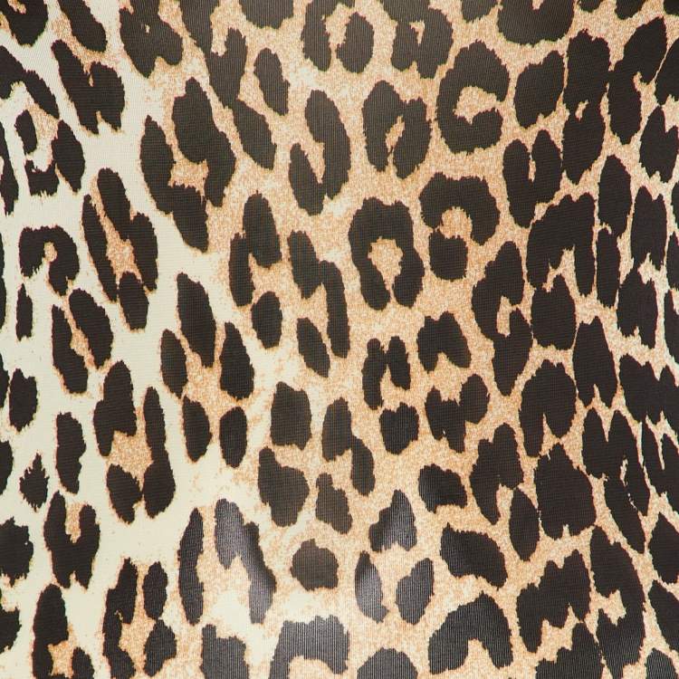 Pre Owned Ganni Brown Animal Printed Jersey Bodysuit S