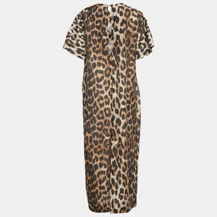 Pre Owned Ganni Brown Leopard Print Lyocell Long Dress M