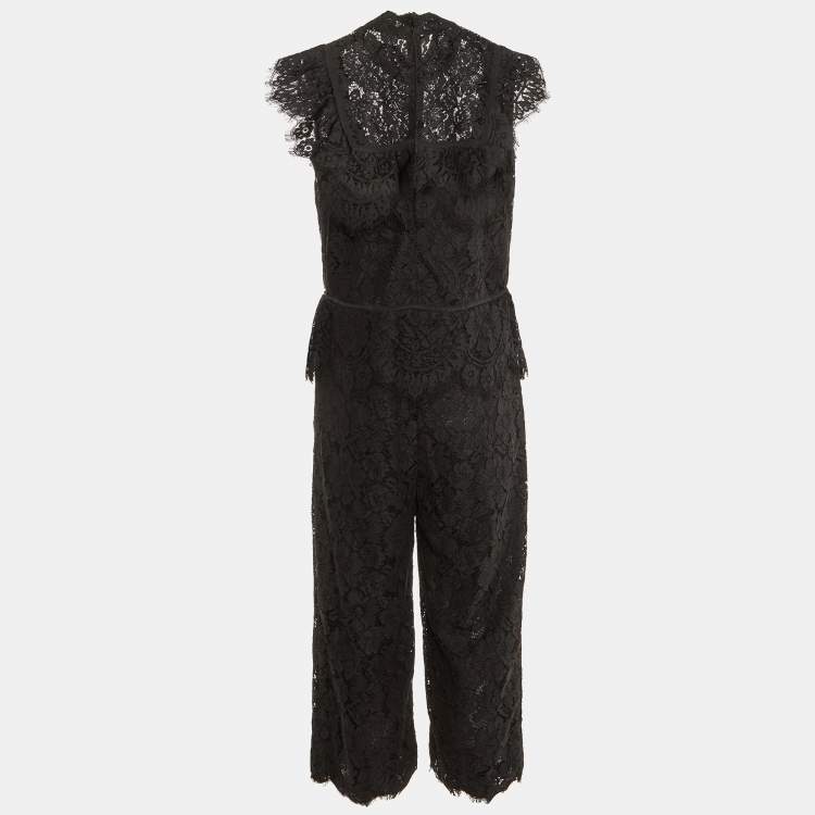 Pre Owned Ganni Black Lace Ruffle Jumpsuit M