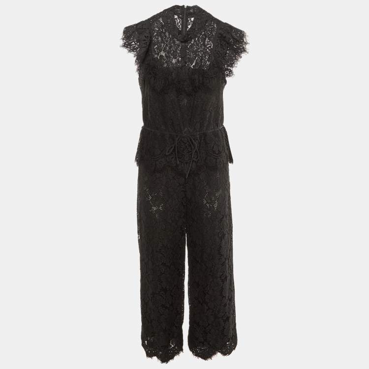 Pre Owned Ganni Black Lace Ruffle Jumpsuit M