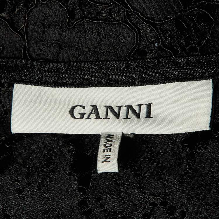 Pre Owned Ganni Black Lace Ruffle Jumpsuit M