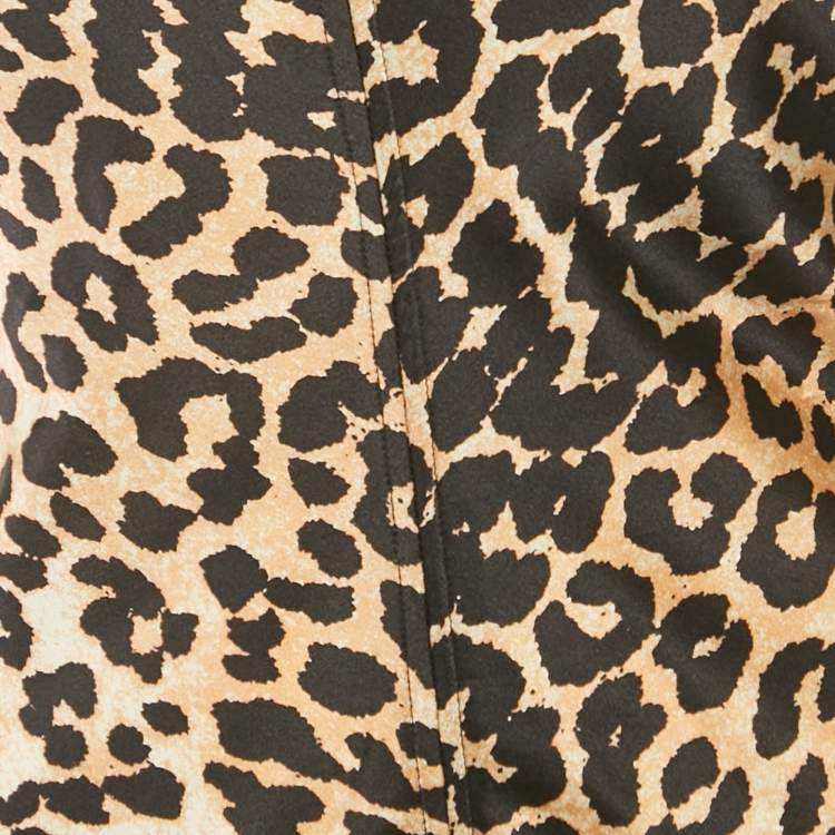 Pre Owned Ganni Brown Leopard Print Silk Sleeveless Maxi Dress S