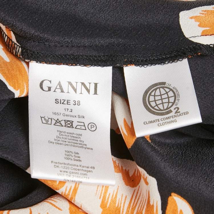 Pre Owned Ganni Black Floral Print Midi Wrap Dress M