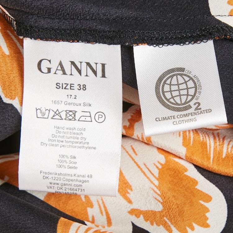 Pre Owned Ganni Black Floral Print Midi Wrap Dress M