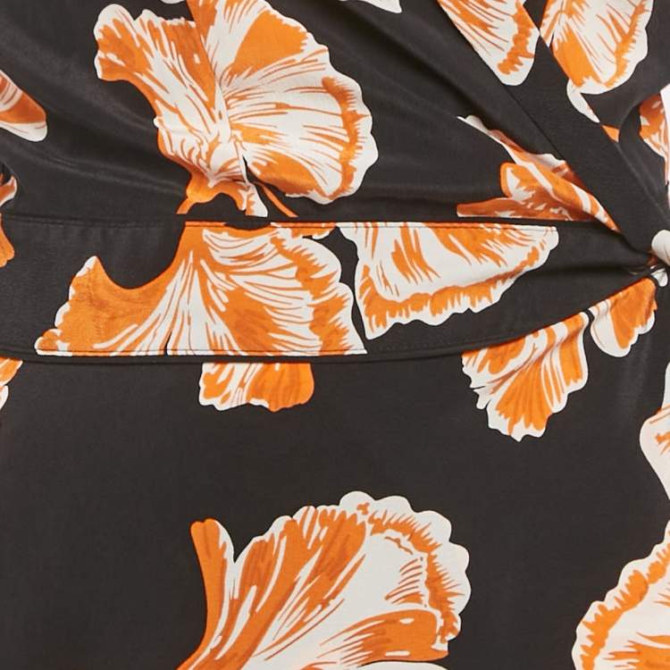 Pre Owned Ganni Black Floral Print Midi Wrap Dress M