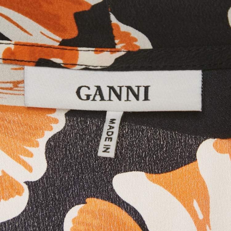 Pre Owned Ganni Black Floral Print Midi Wrap Dress M