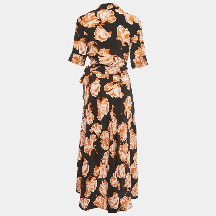 Pre Owned Ganni Black Floral Print Midi Wrap Dress M