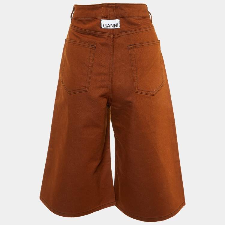 Pre Owned Ganni Brown Denim Knee Length Shorts M