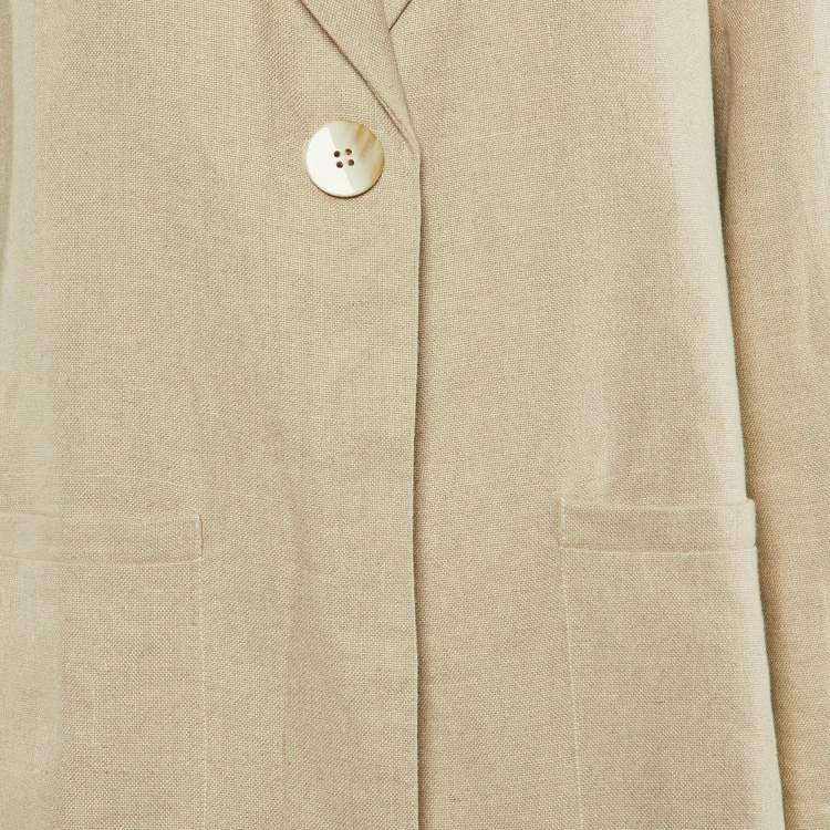 Pre Owned Ganni Neutral Linen Button Front Oversized Jacket L